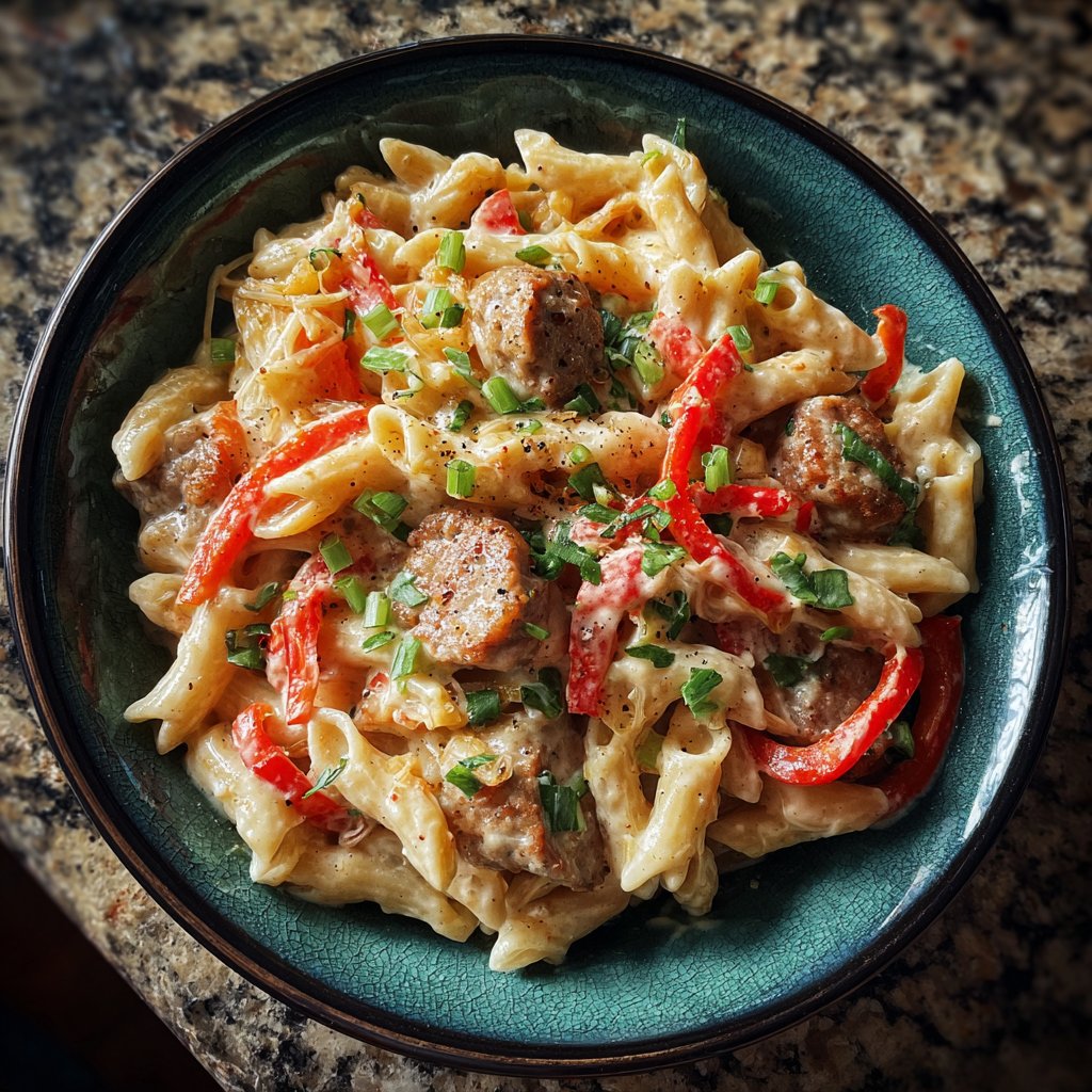 One Pot Cajun Sausage Pasta mit Weißwein-Sahne-Sauce