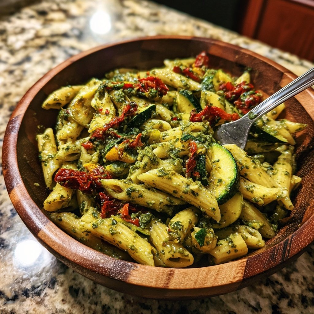 Basil Pesto Pasta mit Gemüse