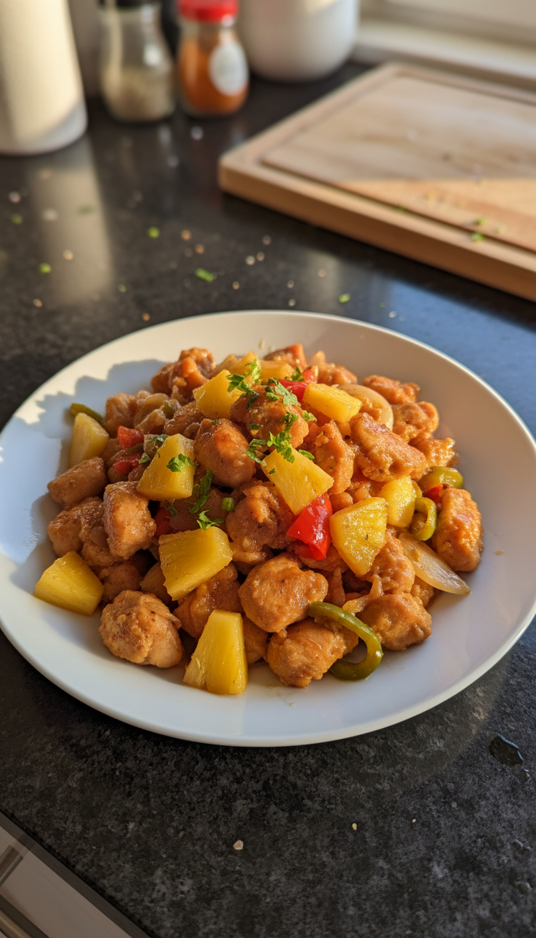 Süße Ananas Hähnchen Pfanne