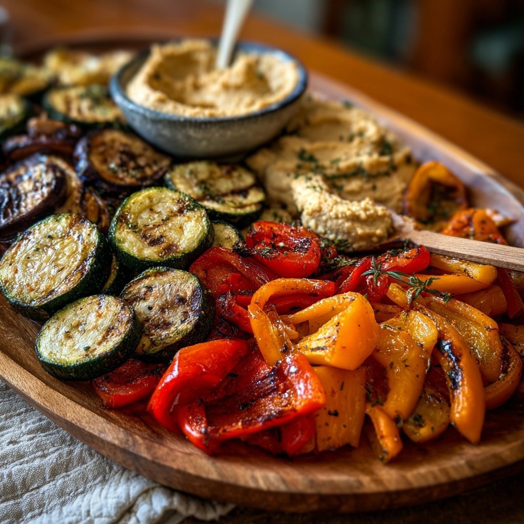 Geröstete Gemüse- und Hummus-Platte