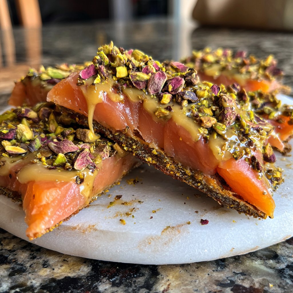 Konfites Lachs mit Tahini Pistazie