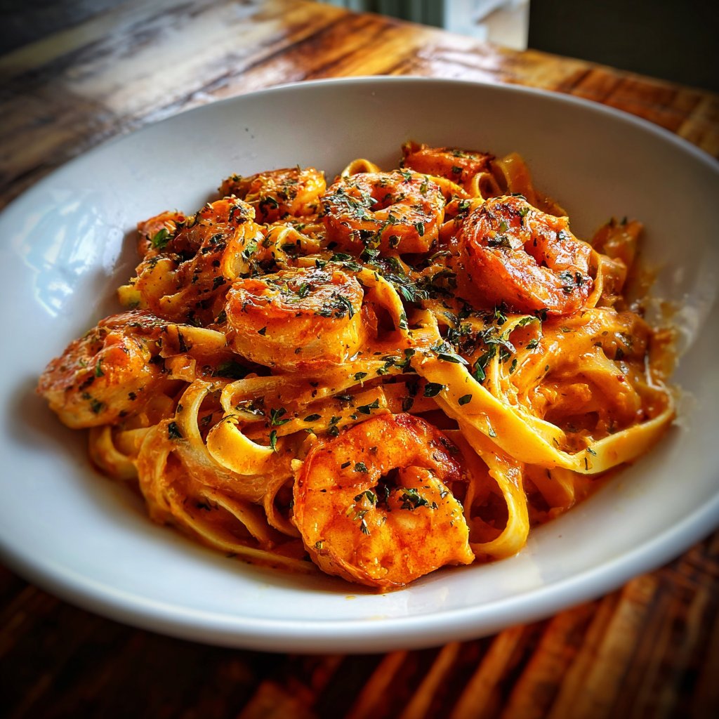 Spicy Shrimp Tagliatelle in Tomato