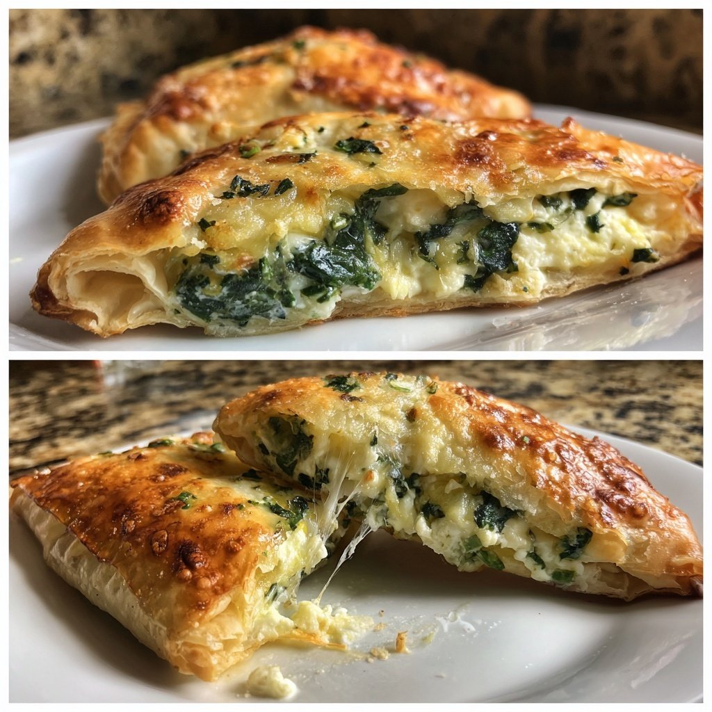 Gebackene Spinat Feta Blätterteigtaschen