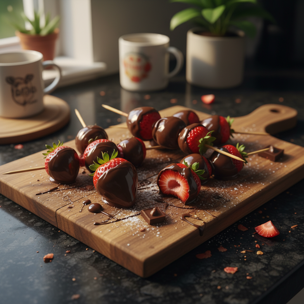 Schokoladenüberzogene Erdbeer Spieße