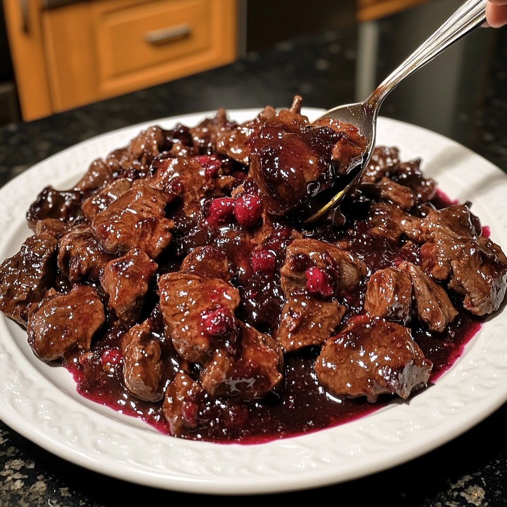 Hirschgulasch mit Preiselbeerjus