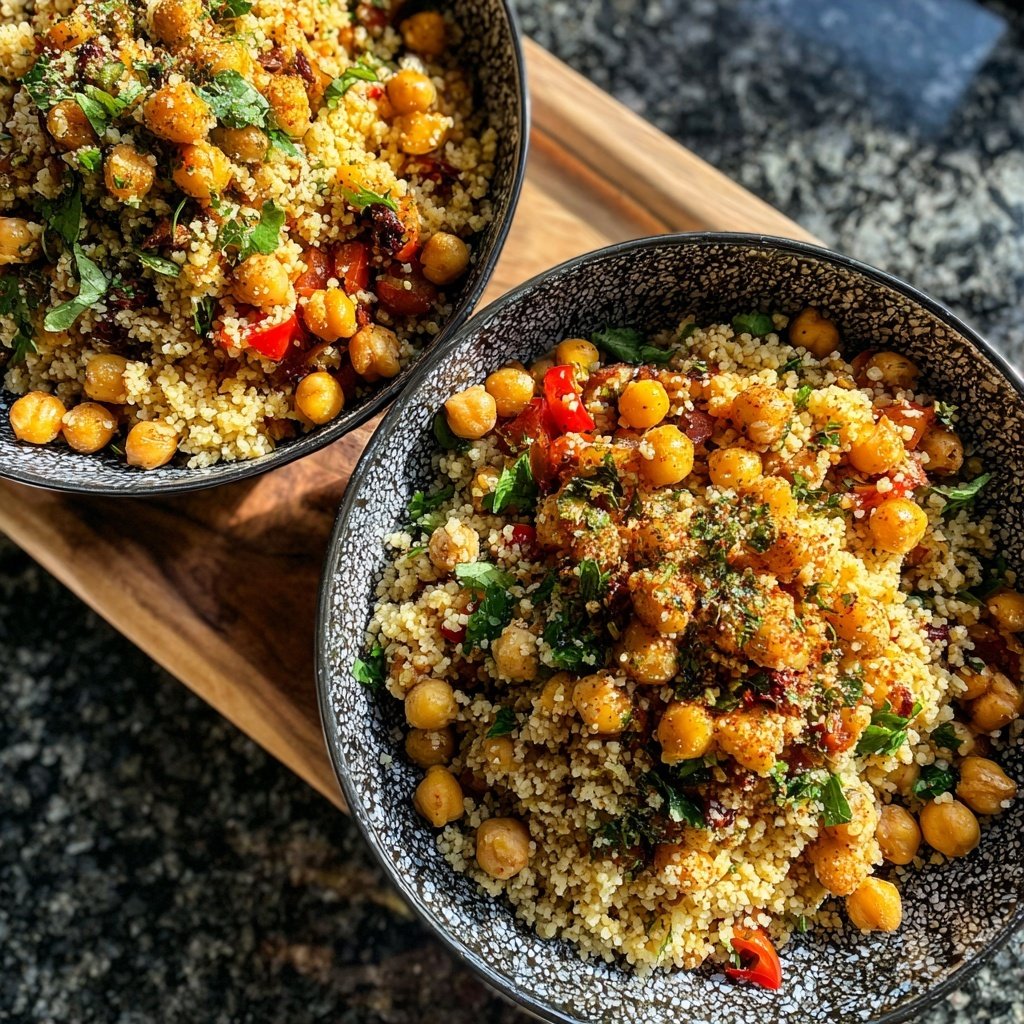 Schnelle Gewürzte Kichererbsen Couscous Bowls