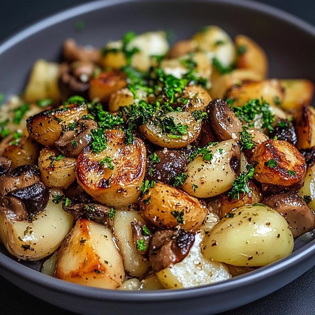 Pilzpfanne mit Rosenkohl & Kartoffelpüree