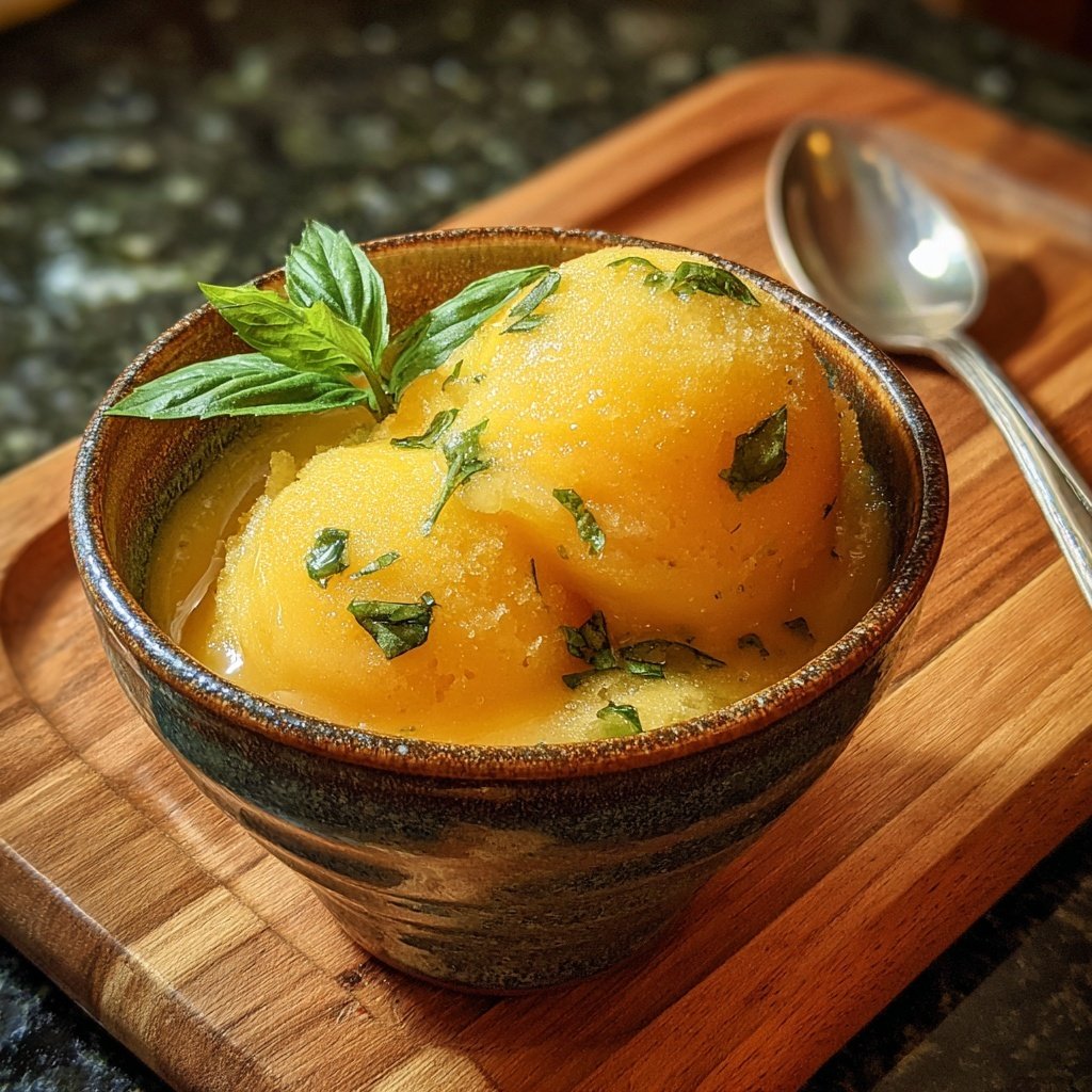 Pfirsich-Basilikum-Zitronen-Sorbet