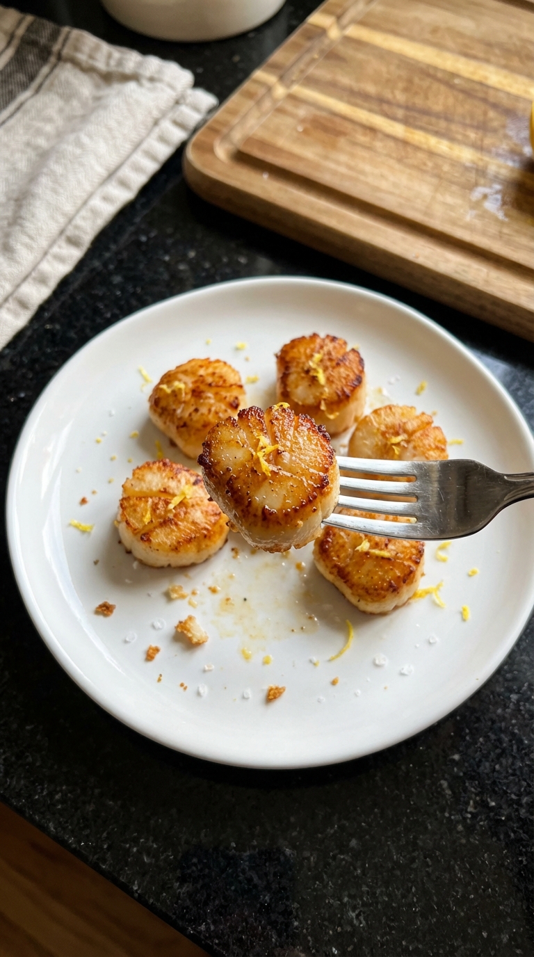 Zitronenabrieb Gebratene Jakobsmuscheln​