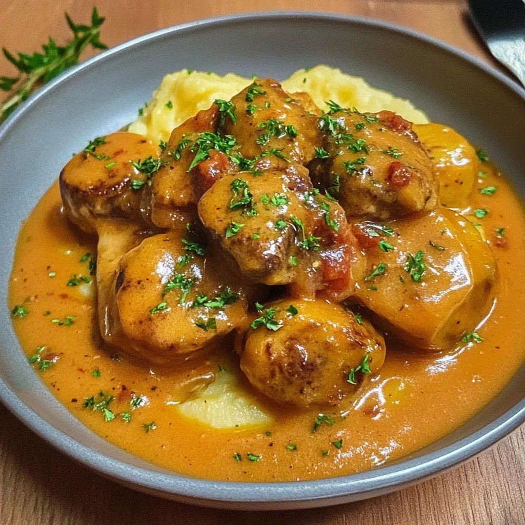 Hackbällchen in cremiger Sauce mit Kartoffelpüree