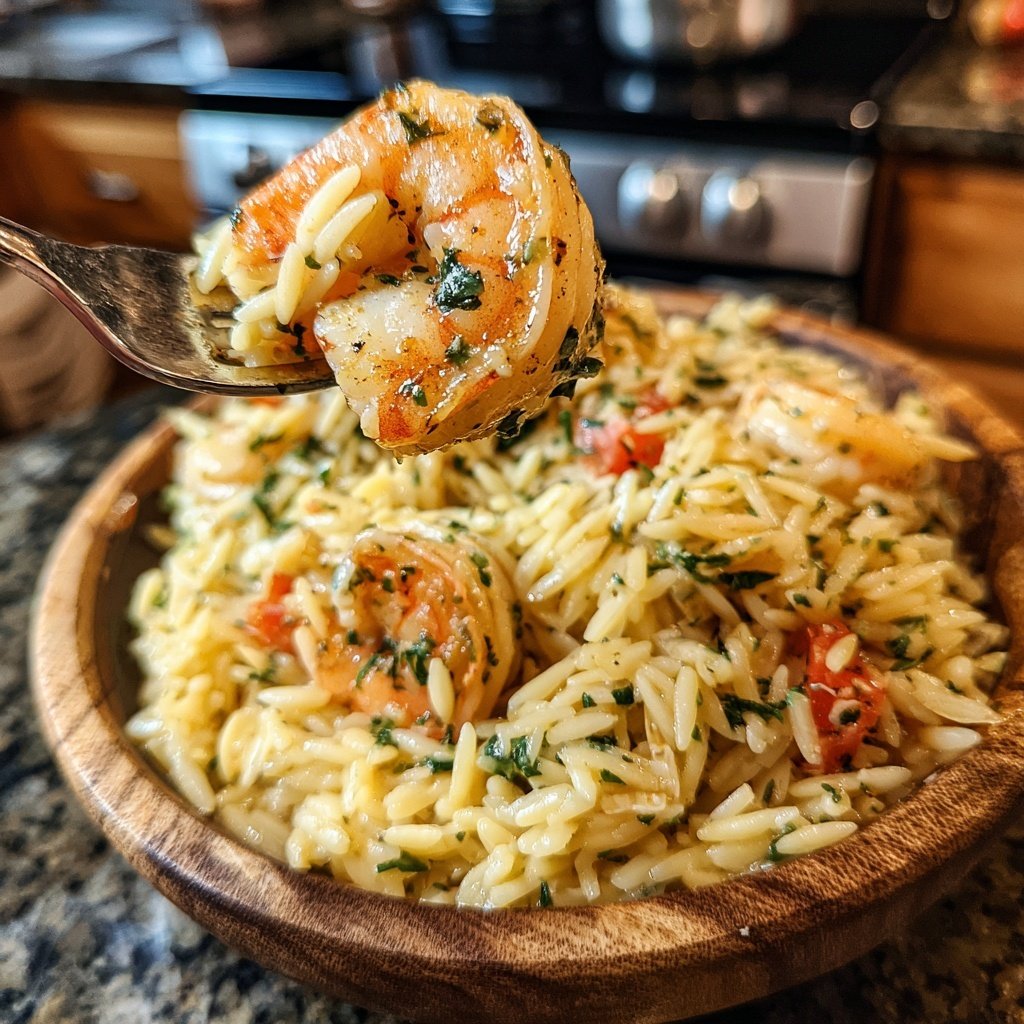 Knoblauch-Butter-Garnelen-Orzo